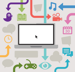 Cloud computing with a laptop and arrows vector