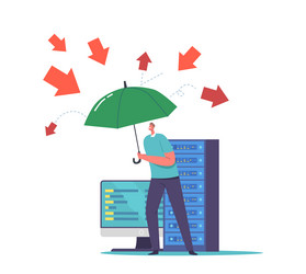 man with umbrella protect computer from virus vector image