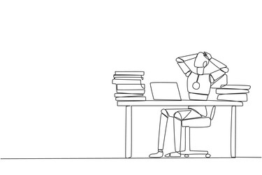 continuous one line drawing smart robot sitting vector image