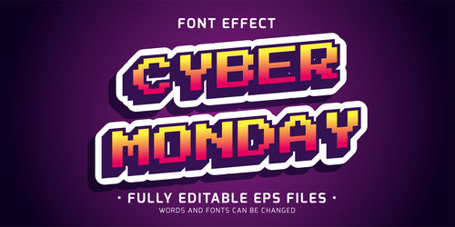 Editable font effect with 3d pixelated sticker vector