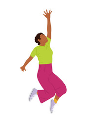 black sporty woman exercising jumping art vector