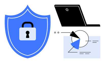 cybersecurity shield with lock laptop and data vector image