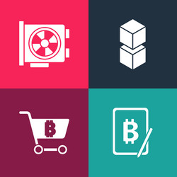 set pop art mining bitcoin from tablet shopping vector image