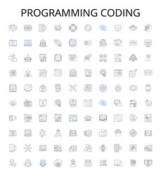 programming coding outline icons collection vector image