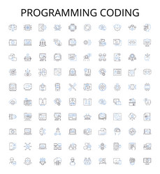 programming coding outline icons collection vector