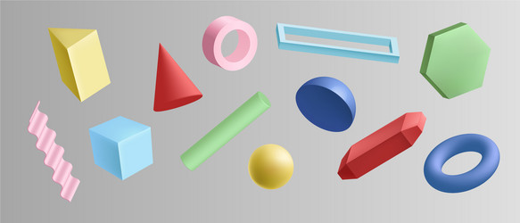 Set colorful 3d geometric shapes isolated vector