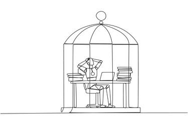 Single continuous line drawing robot trapped vector