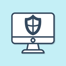 blue line computer monitor and shield icon vector image