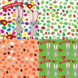 happy easter set of seamless pattern rabbit eggs vector image
