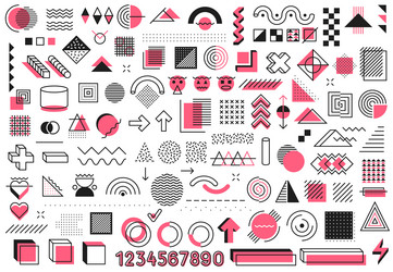 memphis geometric shapes patterns and elements vector