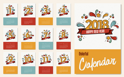 new year 2018 colorful calendar template set vector