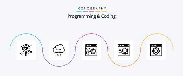 programming and coding line 5 icon pack including vector