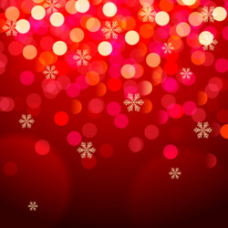 Snowflakes and bokeh lights on red background vector