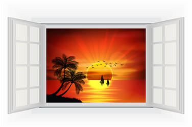 Open window on a beach background when sunset vector