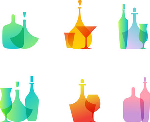 Glass bottle icons vector