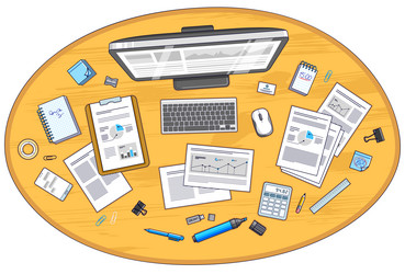 office desk workspace top view with pc computer vector image