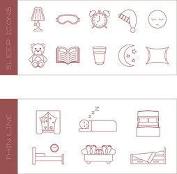 set of isolated sleeping thin lined outlined icons vector