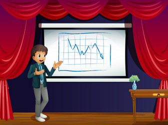 a stage with boy presenting line graph vector