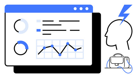 analyzing data line charts pie vector image
