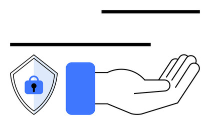 open hand with shield and lock symbolizing vector image