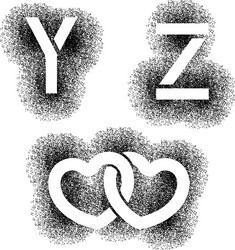 stencil angular spray font letters y z hearts vector image