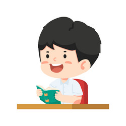 cute boy is at the desk with a book Vector Image