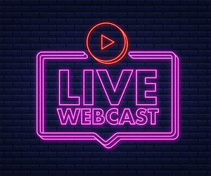 Live webcast neon button icon emblem label vector