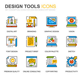 simple set design tools line icons for website vector image