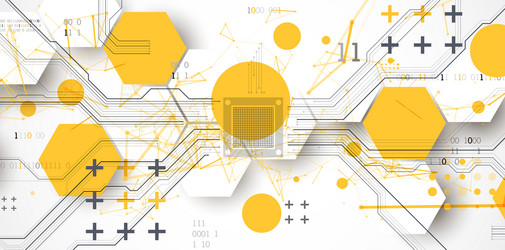 abstract circuit board background with hexagons vector image