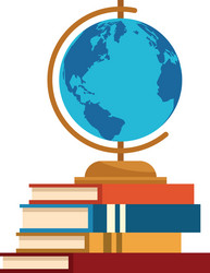 Globe on stack books flat design Royalty Free Vector Image