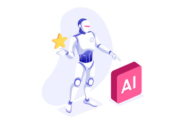 Robot at Office - Tech Interaction vector image