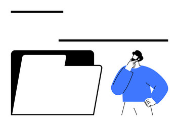 person contemplating near an open file folder vector image