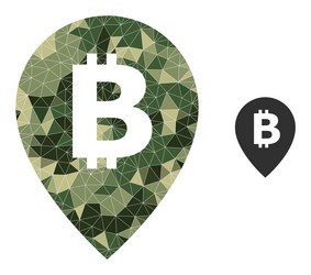 triangulated mosaic bitcoin map pointer icon vector image