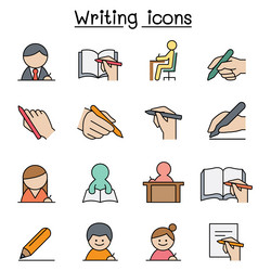 writing icon set in color line style vector image
