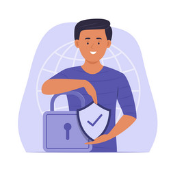 man and encryption cyber shield with padlock vector image