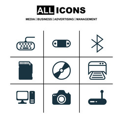 set of 9 computer hardware icons includes cd-rom vector