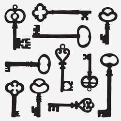 Old key silhouette set Royalty Free Vector Image
