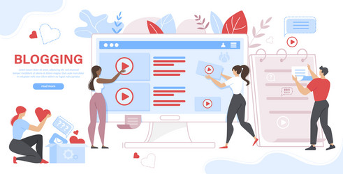 people and computer with posts video on screen vector image