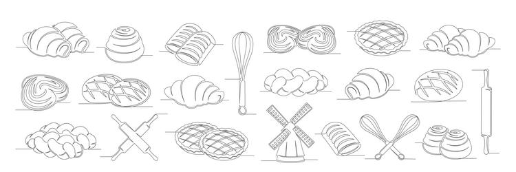 bun bread croissant applepie pie continuous one vector image