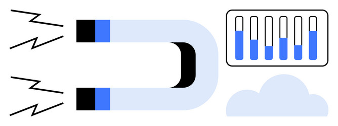 magnet attracting energy with bar graph and cloud vector image