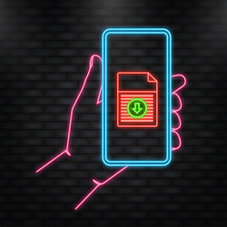 neon icon smartphone with downloaded file vector