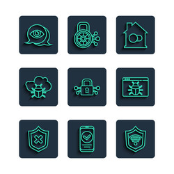 set line shield with cross mark smartphone wifi vector image