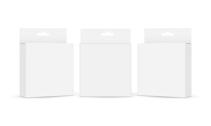 Set of square packaging boxes with hang tab vector