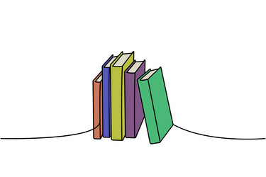 stack of books one line colored continuous drawing vector