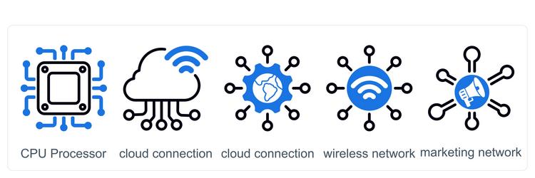a set of 5 business icons as cpu processor cloud vector image