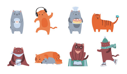 cute cats flat icon kit Vector Image