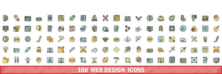 100 web design icons set color line style vector image