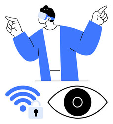 person using augmented reality with icons vector image
