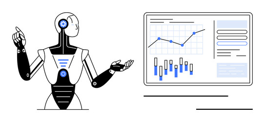 ai robot presenting data analysis on interactive vector image