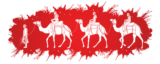 Cameleer with caravan camels cartoon graphic vector